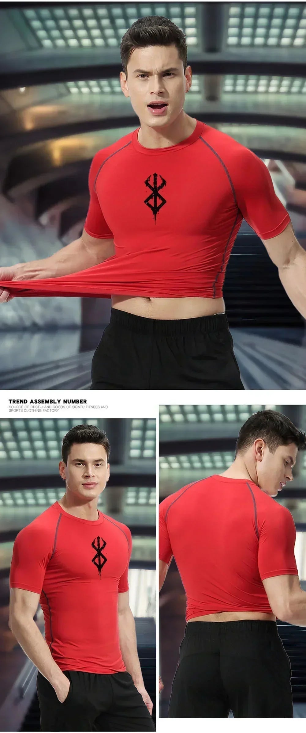 Men's Print Compression Shirts Summer Short Sleeve Rash Guard Gym Workout T-shirt Athletic Quick Dry Baselayer Undershirts Tops