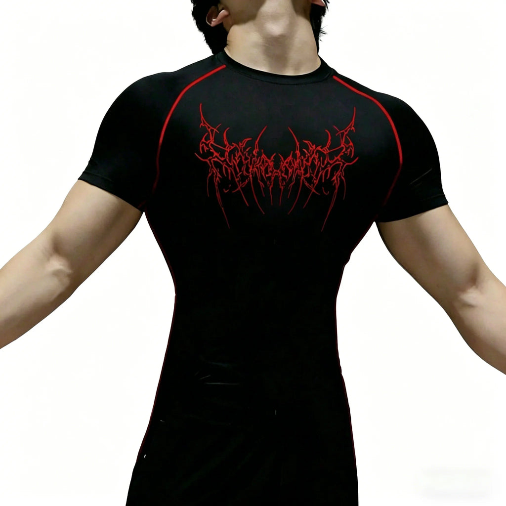 Men's Compression T-shirt, Gothic Print, Quick Dry Breathable, Spring Summer Gym Workout Running Casual Streetwear