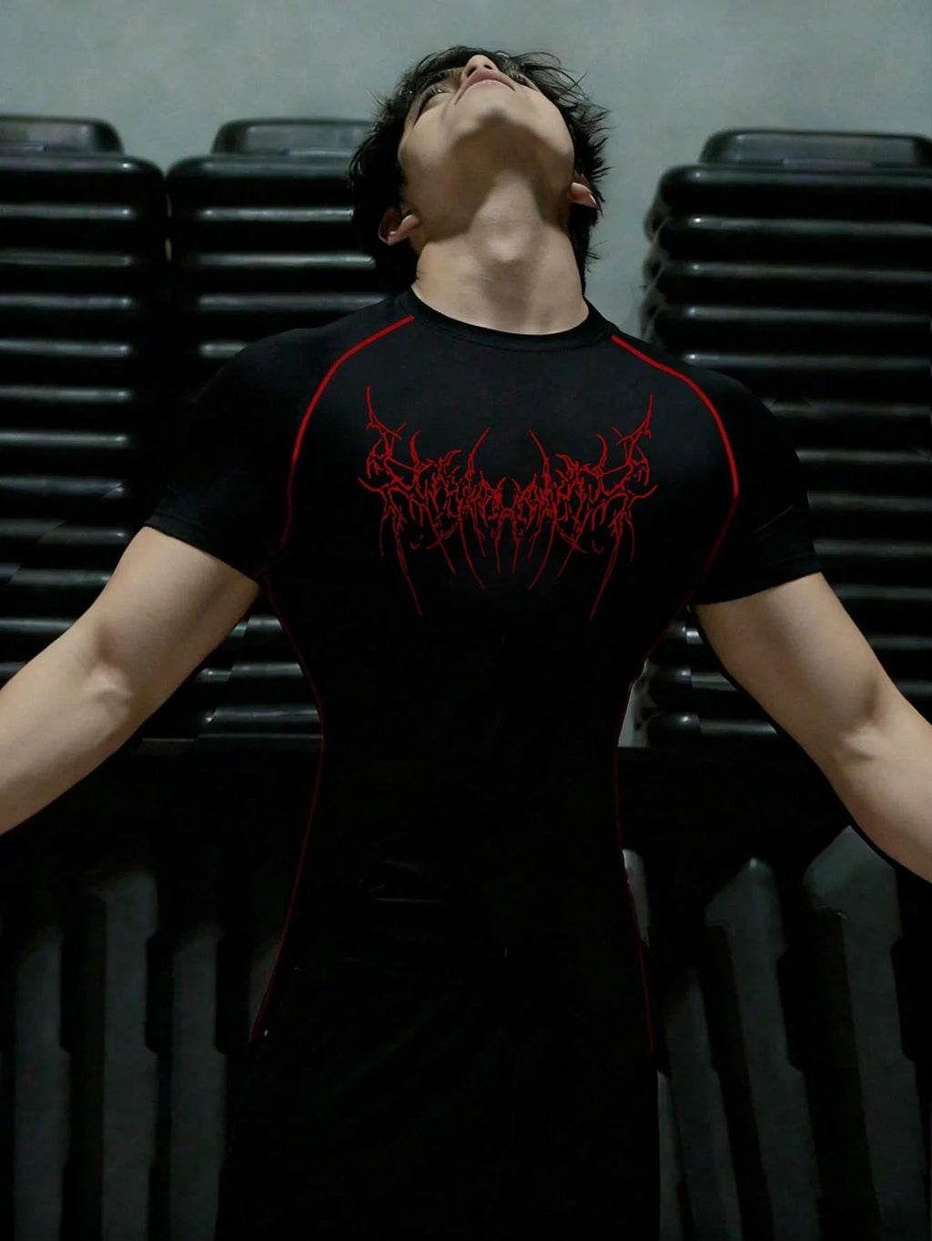 Men's Compression T-shirt, Gothic Print, Quick Dry Breathable, Spring Summer Gym Workout Running Casual Streetwear