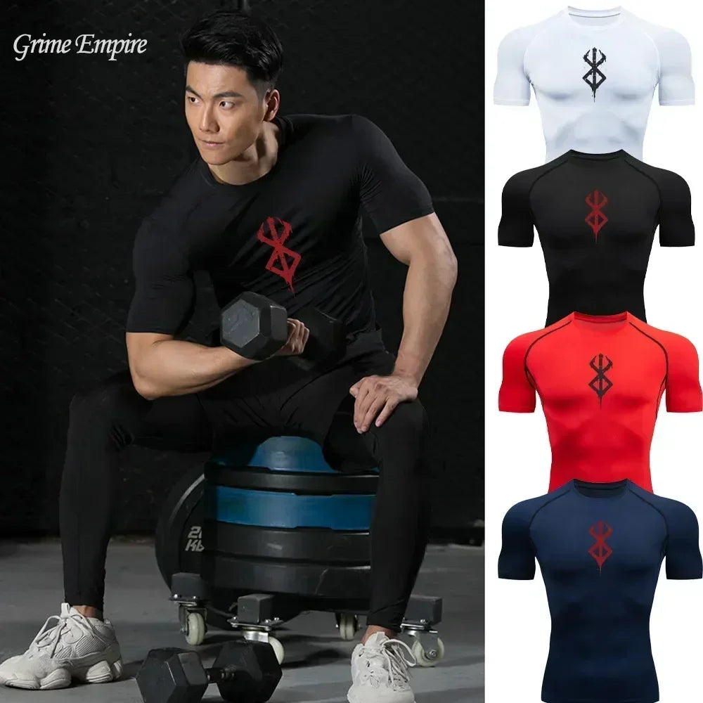 Men's Print Compression Shirts Summer Short Sleeve Rash Guard Gym Workout T-shirt Athletic Quick Dry Baselayer Undershirts Tops