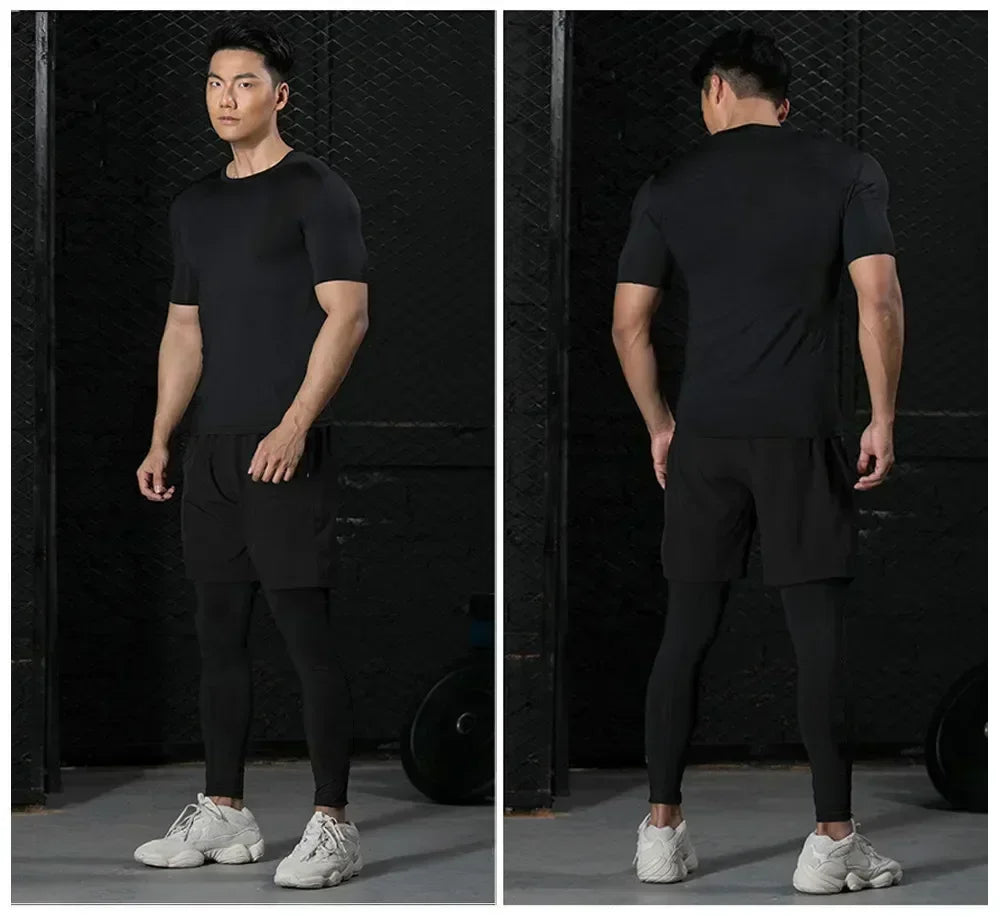 Men's Print Compression Shirts Summer Short Sleeve Rash Guard Gym Workout T-shirt Athletic Quick Dry Baselayer Undershirts Tops
