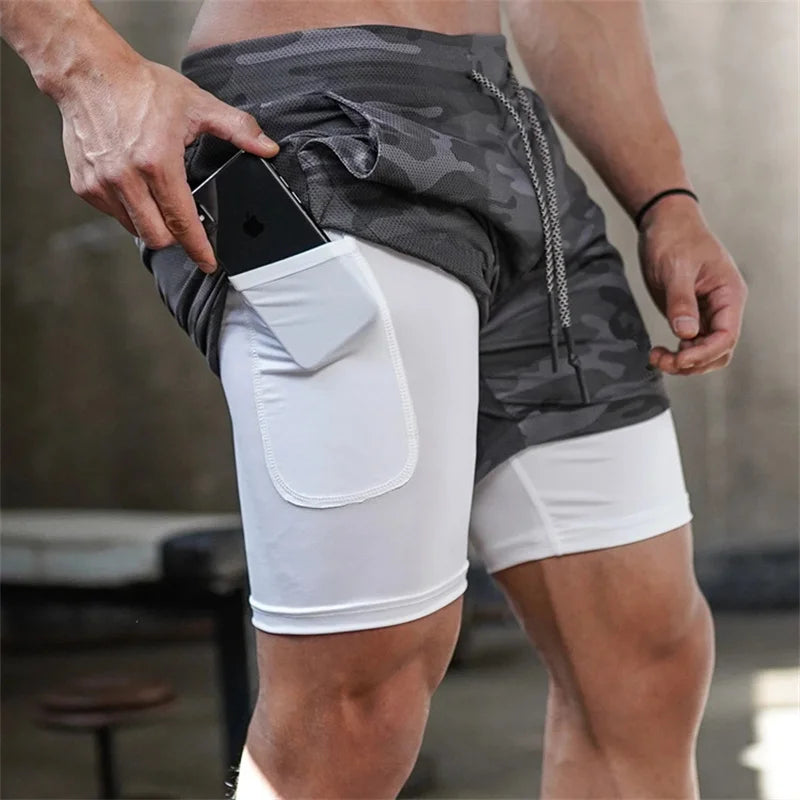 Men's Performance Shorts Soild Color 2 in 1 Gym Shorts Compression Stretchy Sports Shorts Quick Dry Fitness Workout Summer