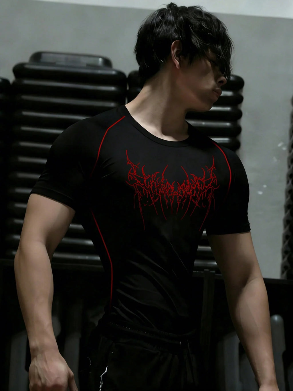 Men's Compression T-shirt, Gothic Print, Quick Dry Breathable, Spring Summer Gym Workout Running Casual Streetwear