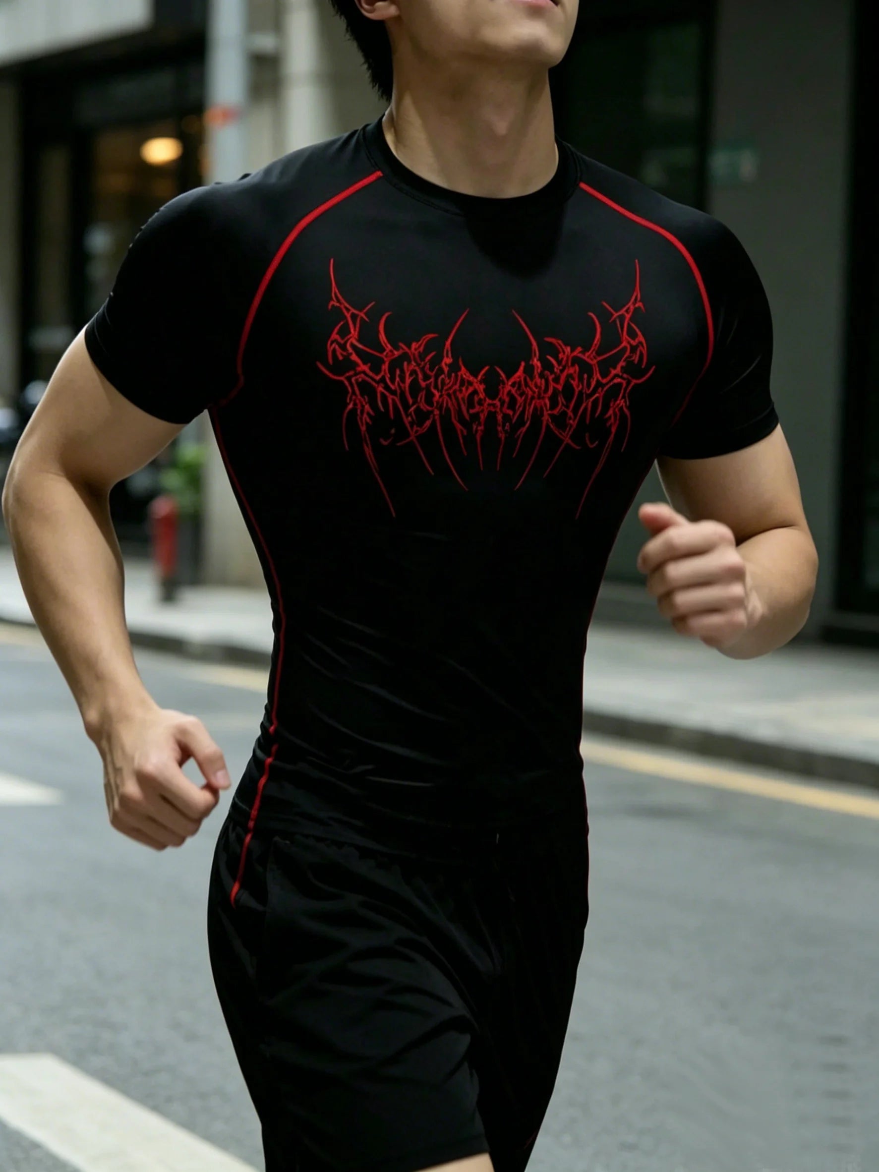 Men's Compression T-shirt, Gothic Print, Quick Dry Breathable, Spring Summer Gym Workout Running Casual Streetwear