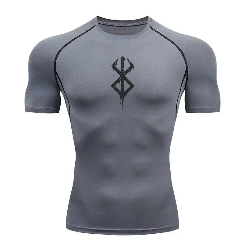 Men's Print Compression Shirts Summer Short Sleeve Rash Guard Gym Workout T-shirt Athletic Quick Dry Baselayer Undershirts Tops